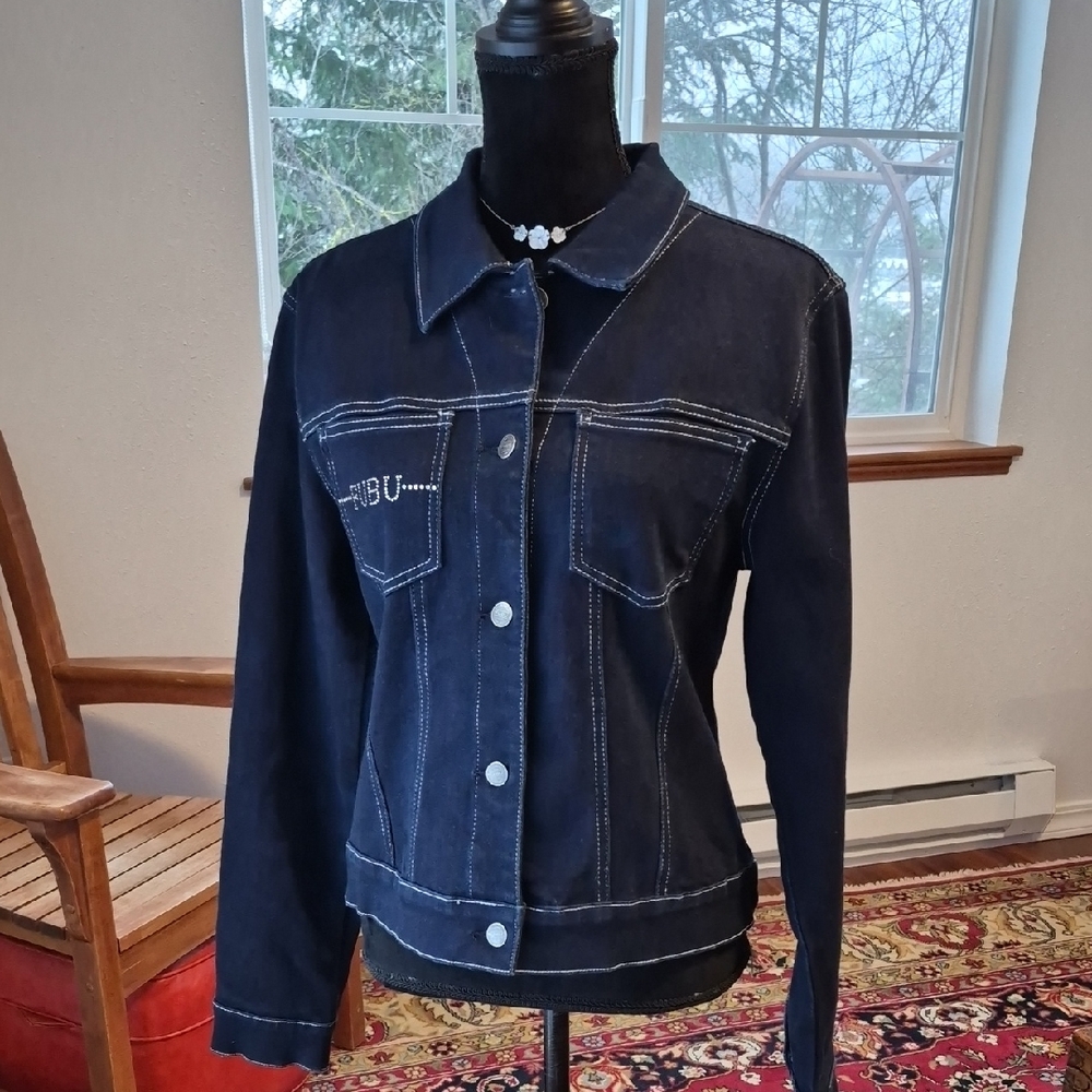 FUBU Vintage Y2K Stretch Denim Jacket Rhinestone Logo NWOT